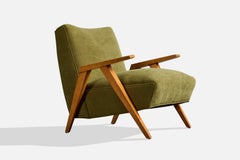 Amerikanische Designerin, Loungesessel, Holz, Stoff, USA, 1950er Jahre