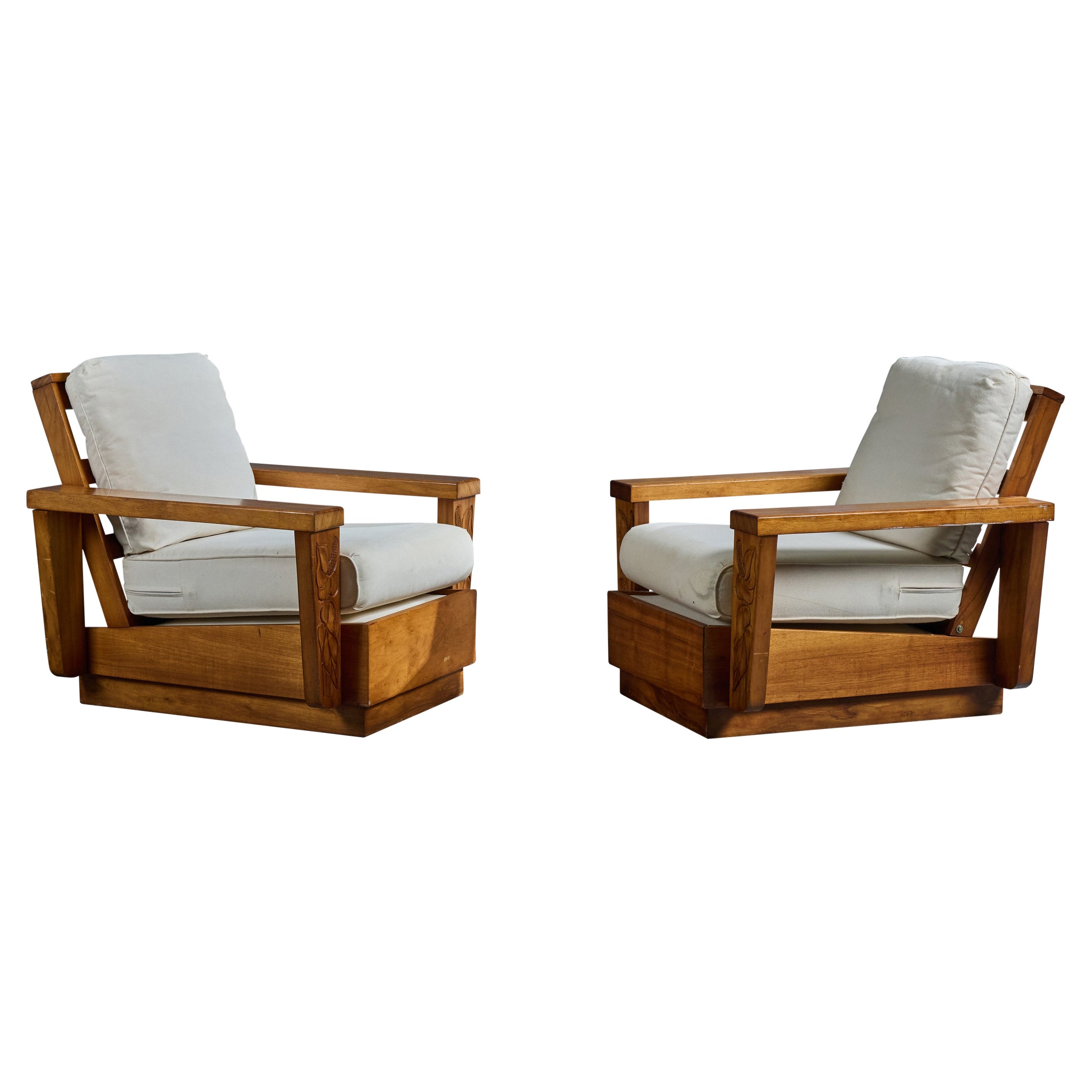 American Designer, Lounge Chairs, Wood, Fabric, USA, 1950s