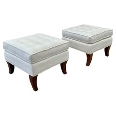 American Designer, Mid-Century Modern Tufted Ottomans, Stools, Walnut, Bouclé