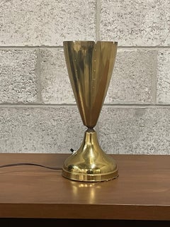American Designer Modernist Brass Lamp with Pierced Cone Shade