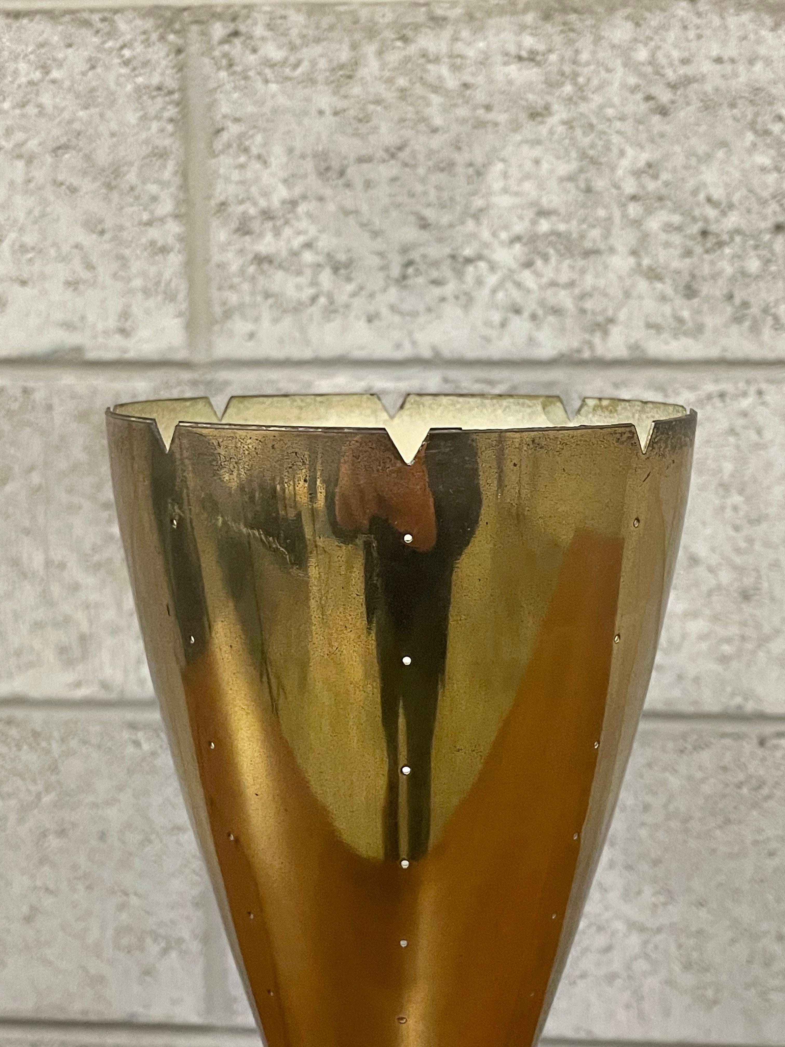 American Designer Modernist Brass Lamp with Pierced Cone Shade For Sale 2