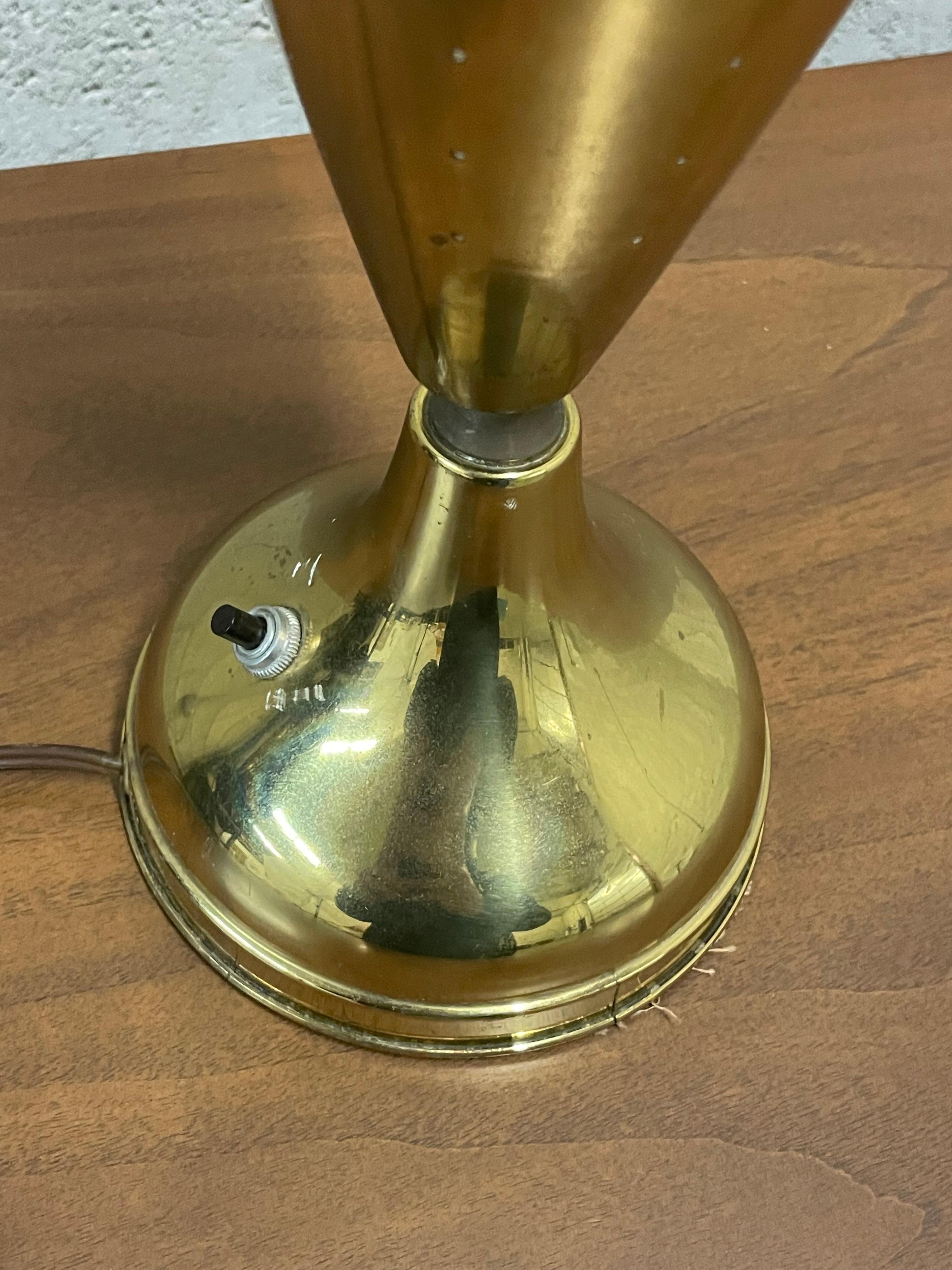 American Designer Modernist Brass Lamp with Pierced Cone Shade For Sale 3