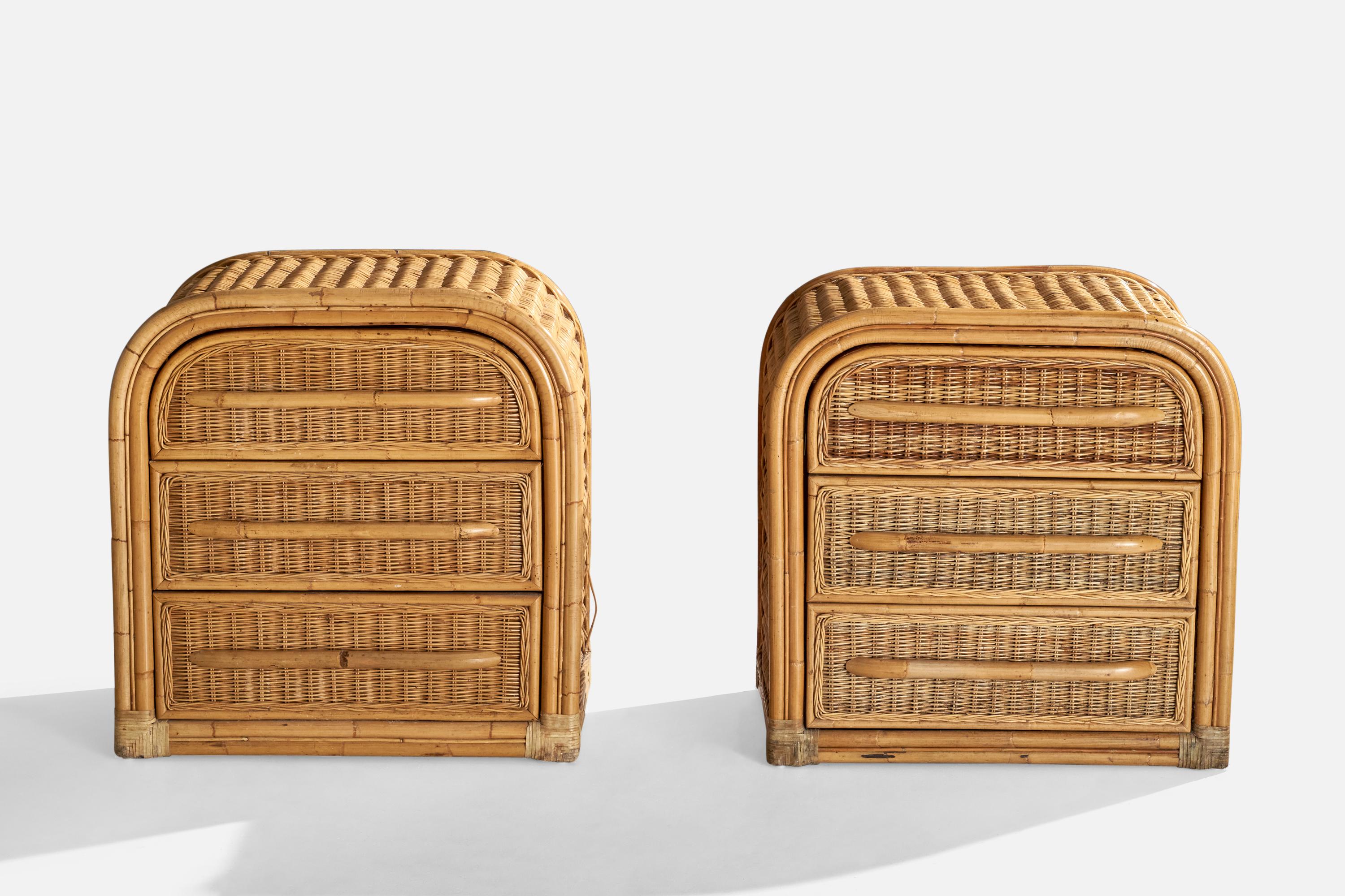 American Designer, Nightstands, Rattan, Bamboo, USA, 1980s In Good Condition For Sale In High Point, NC
