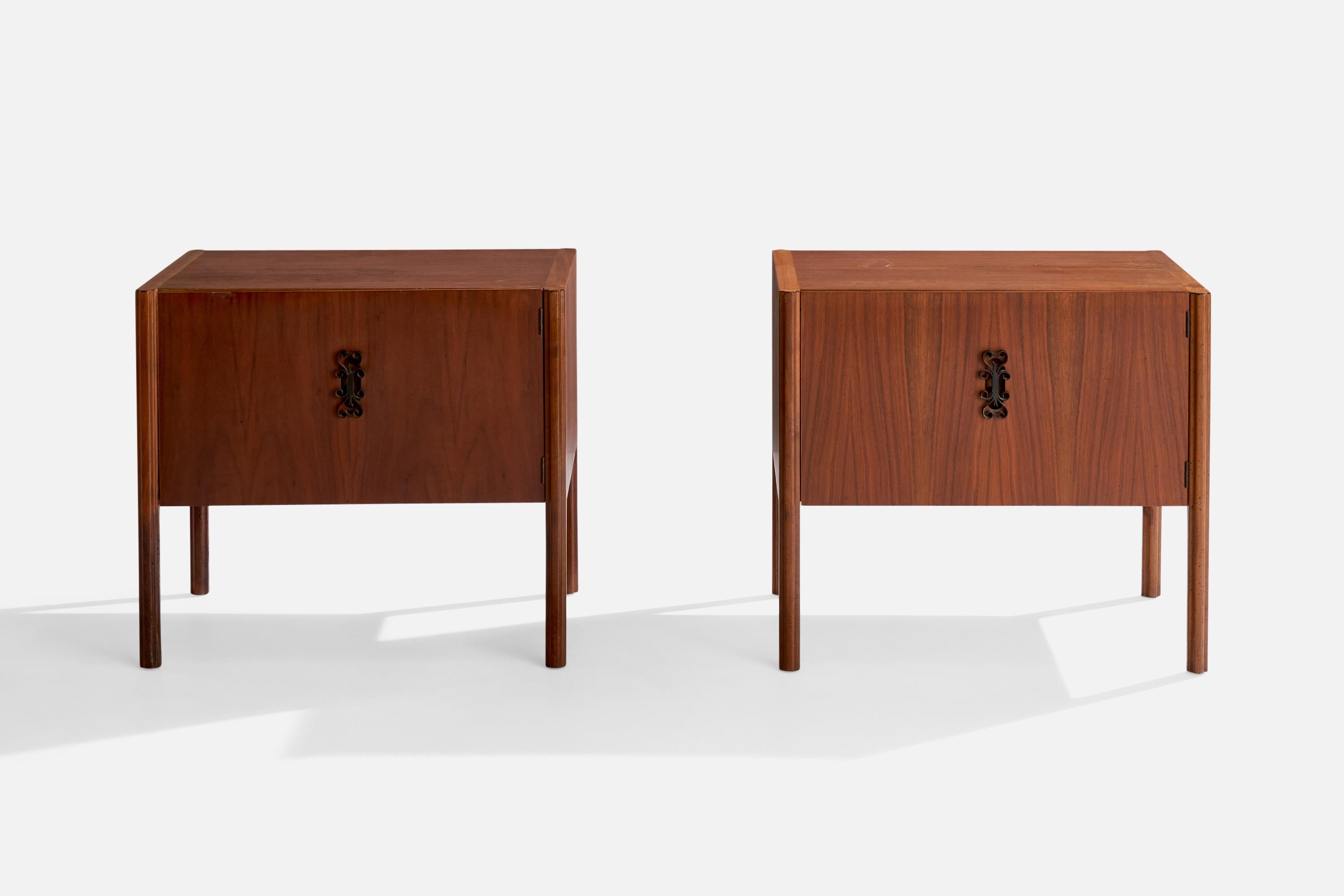 Mid-Century Modern American Designer, Nightstands, Walnut, Iron, USA, 1950s