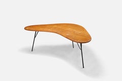 American Designer, Organic Work Table, Painted Iron, Walnut, USA, 1950s