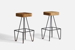 American Designer, Pair of Bar Stools, Iron, Velvet, USA, 1950s