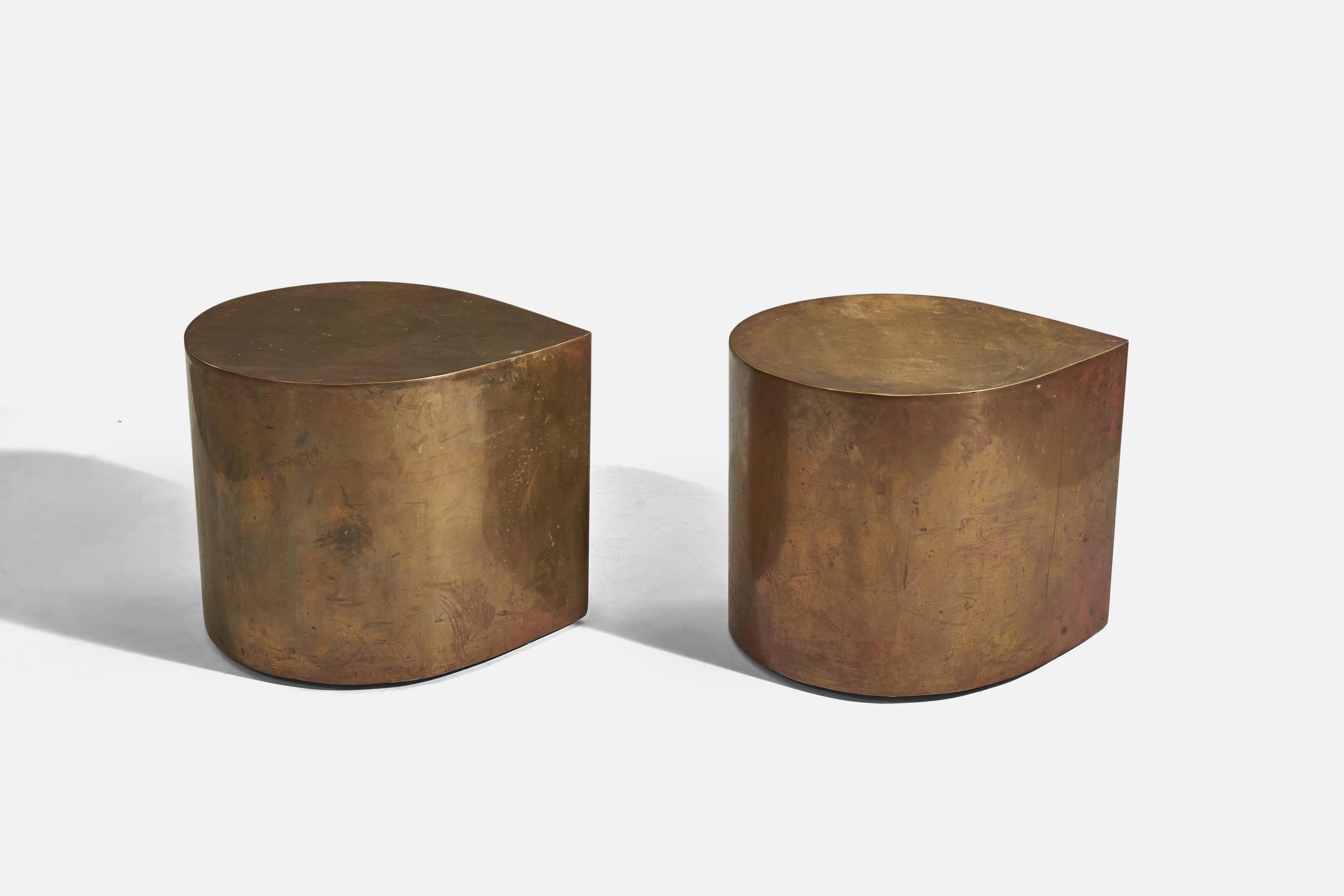 A pair of brass side tables designed and produced in America, c. 1970s.