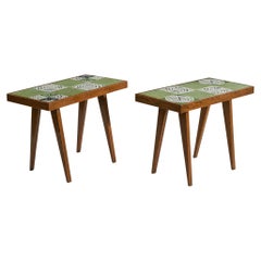 American designer, Pair of Side Tables, Walnut And Ceramic, United States, 1950s