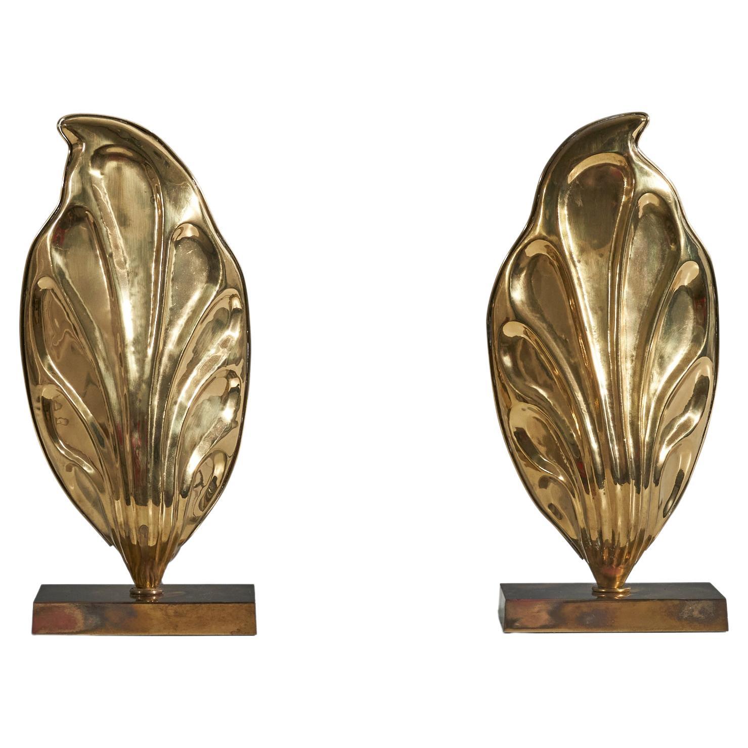 American Designer, Pair of Table Lamps, Brass, United States, 1970s For Sale