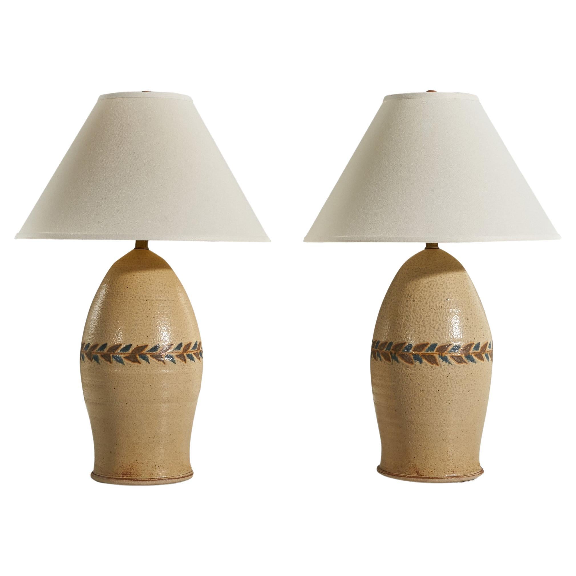 American Designer, Pair of Table Lamps, Ceramic, United States 1970s