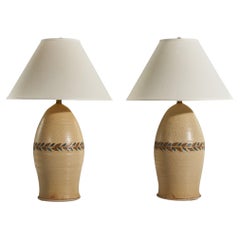 American Designer, Pair of Table Lamps, Ceramic, United States 1970s