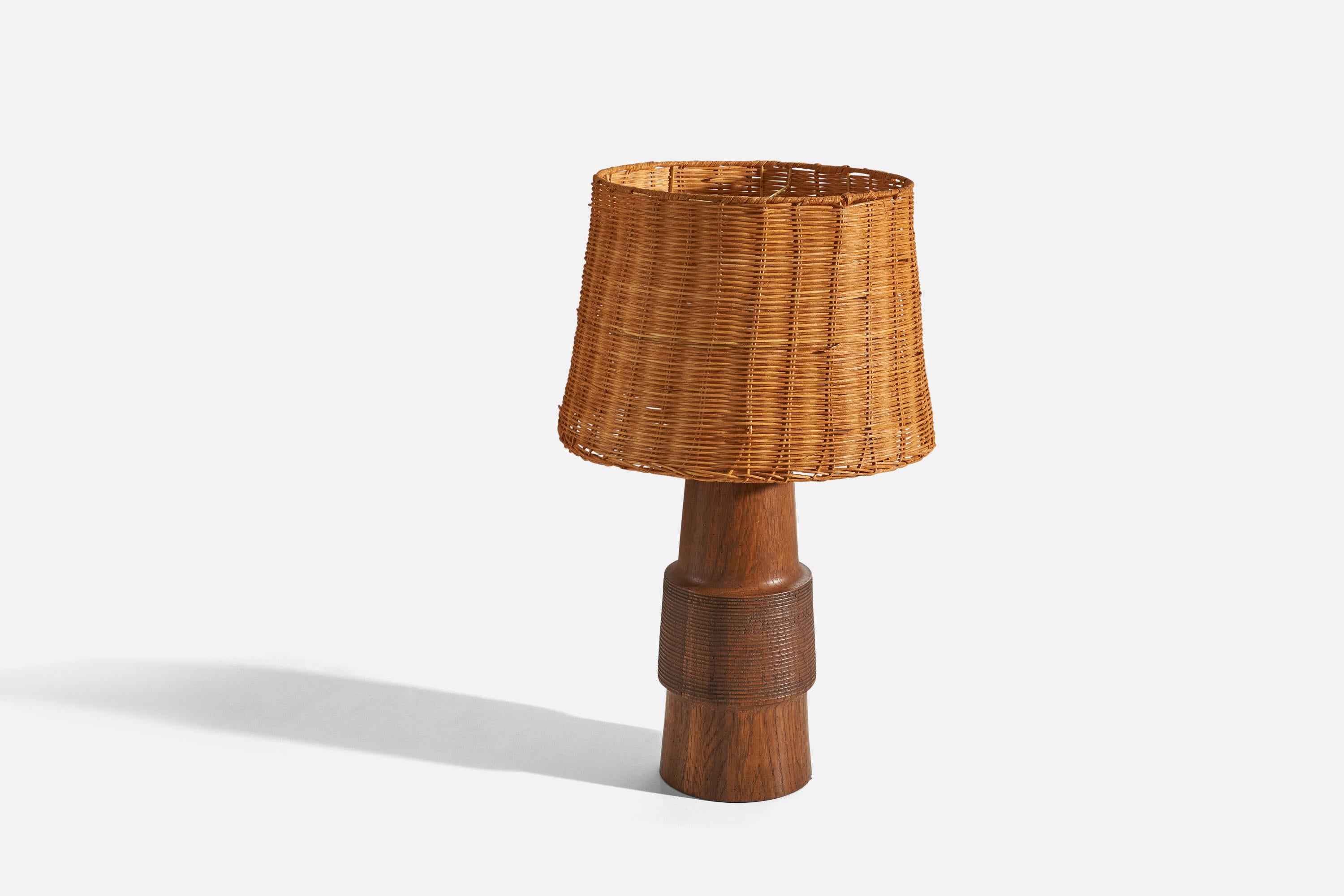 American Designer, Pair of Table Lamps, Oak, United States, 1950s In Good Condition For Sale In High Point, NC