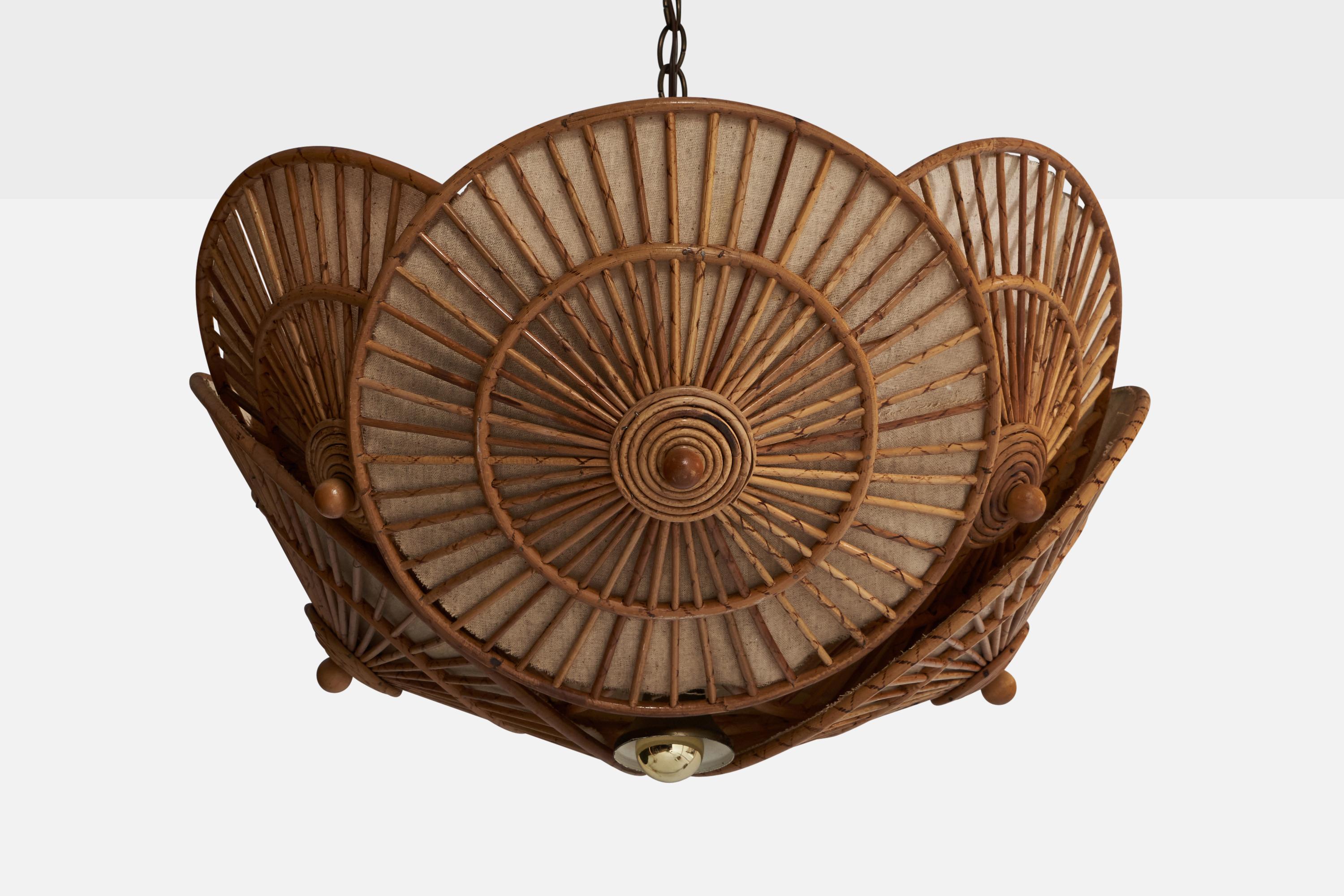 Mid-Century Modern American Designer, Pendant Light, Bamboo, Wood, Raffia, USA, 1950s For Sale