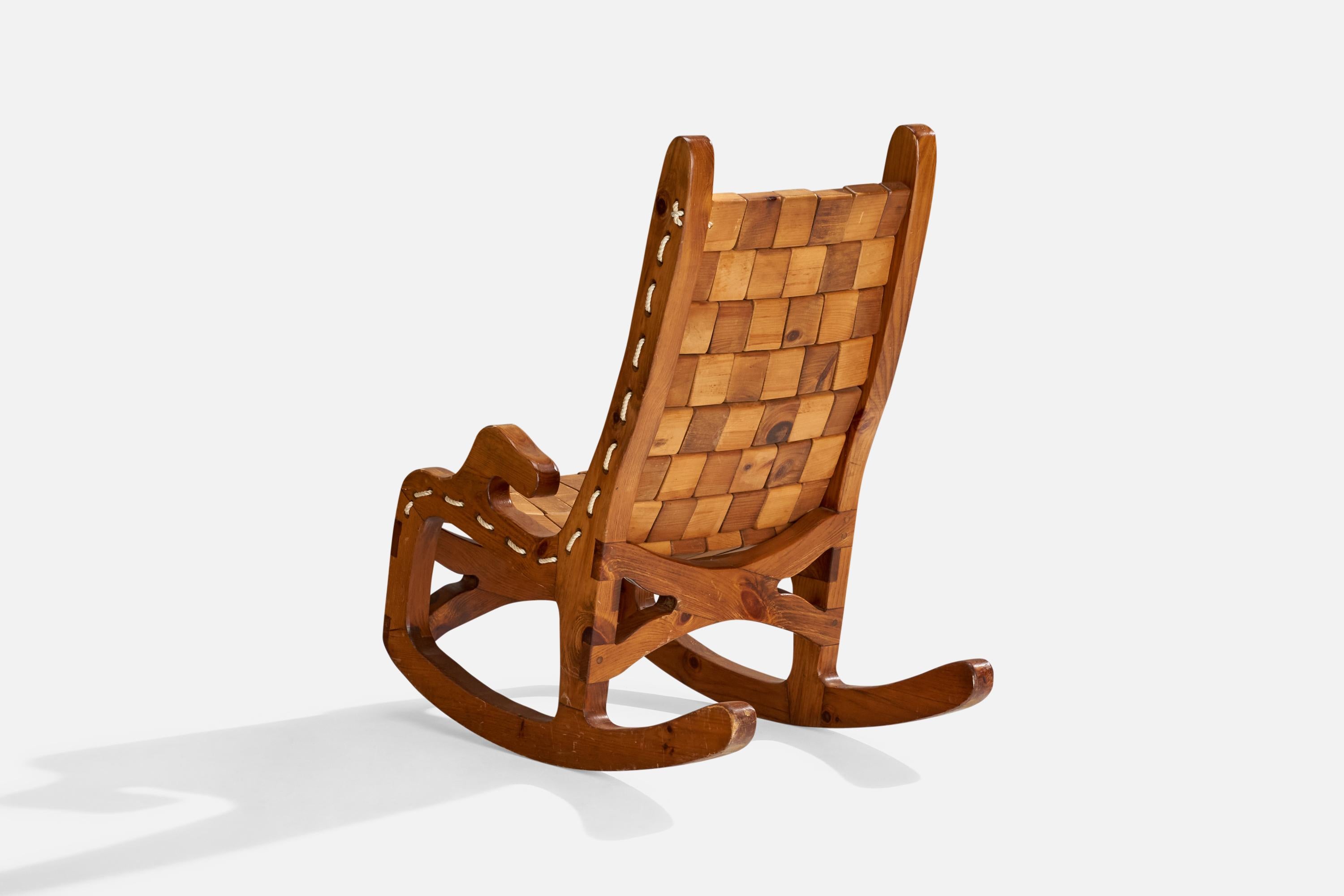 Late 20th Century American Designer, Rocking Chair, Pine, Cord, USA, 1970s For Sale