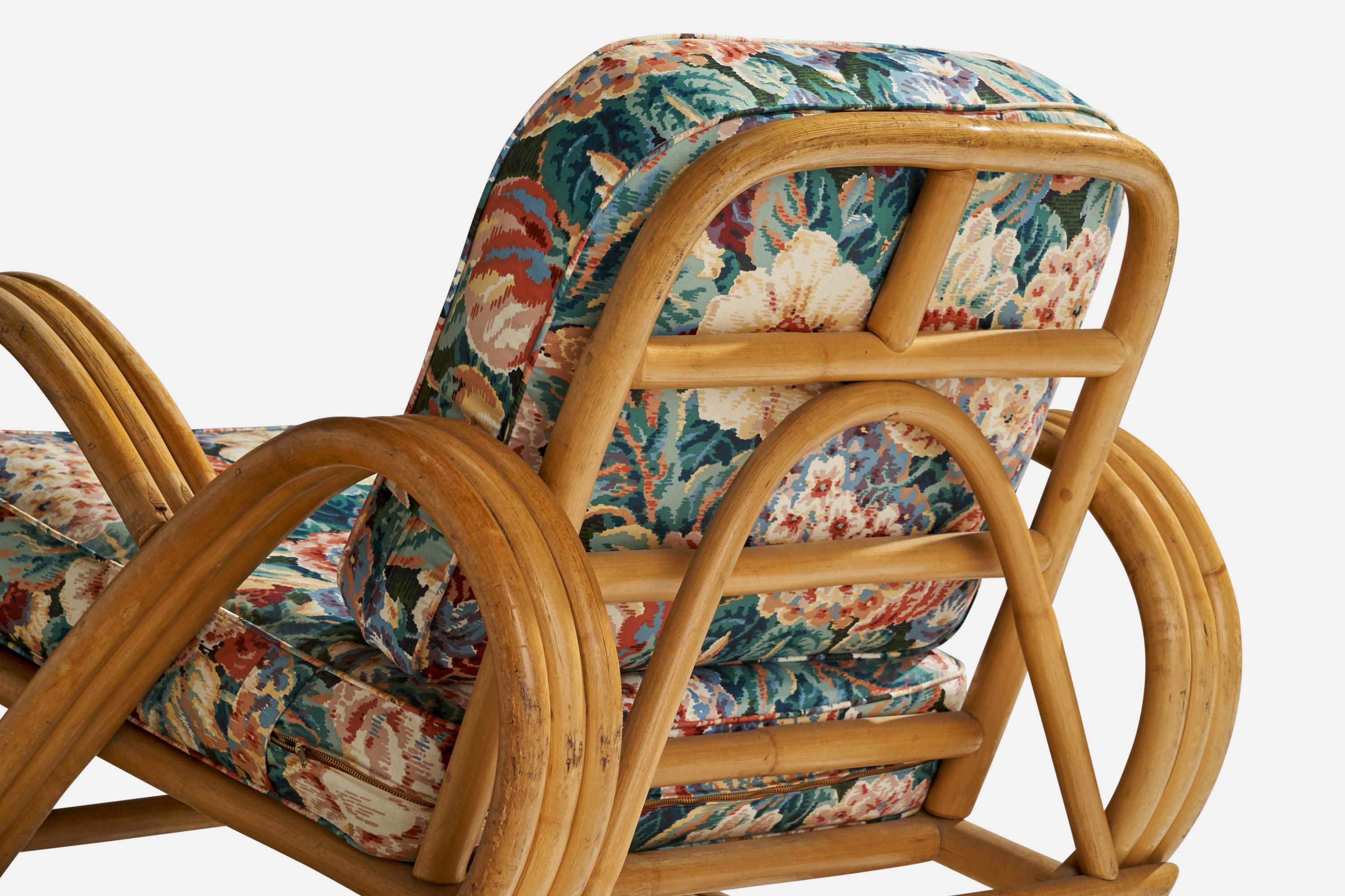 American Designer, Rocking Lounge Chair, Bamboo, Fabric, USA, 1950s For Sale 2