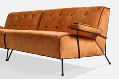 Amerikanischer Designer, Modulsofa, Eisen, Samt, USA, 1950er Jahre