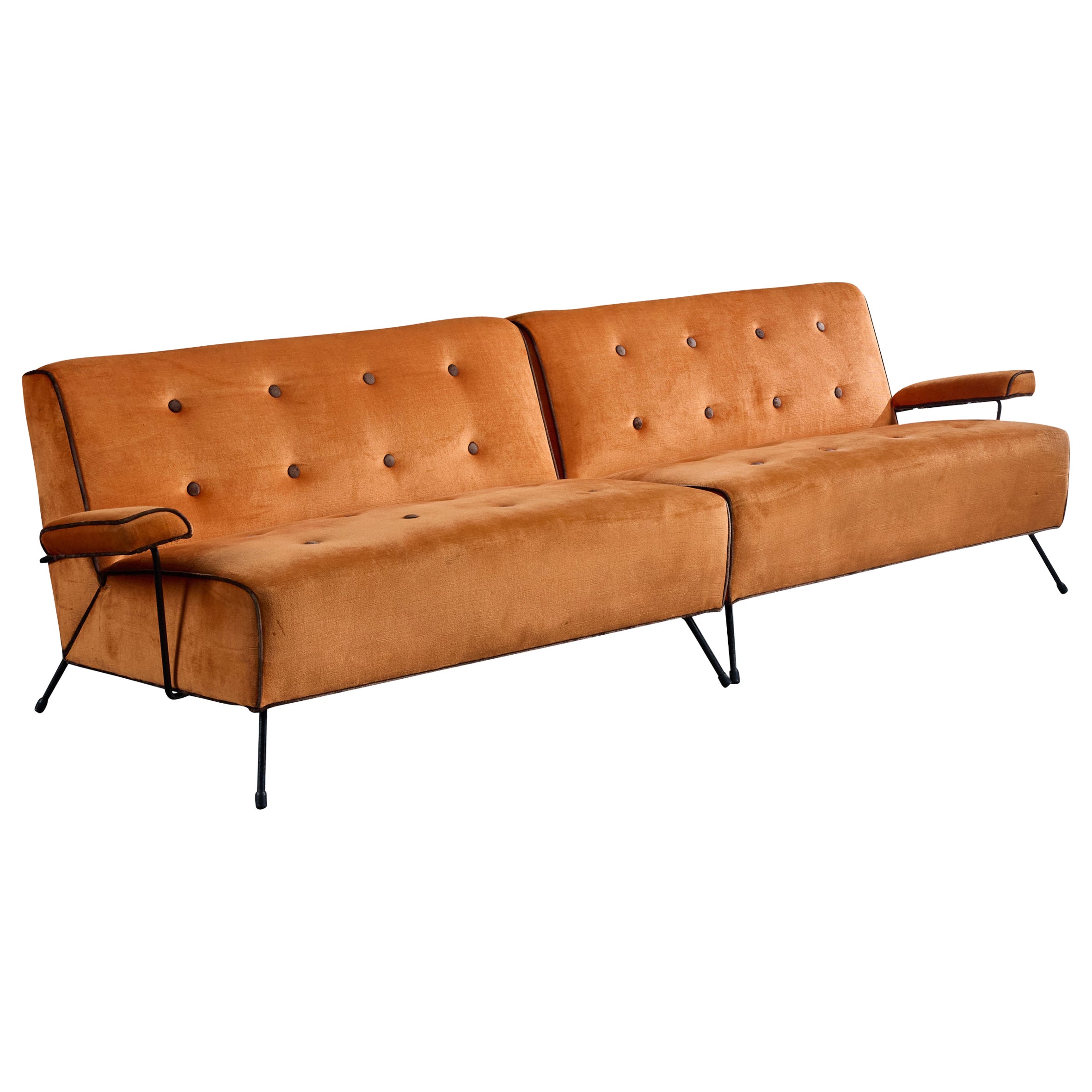 American Designer, Sectional Sofa, Iron, Velvet, USA, 1950s