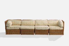American Designer, Sectional Sofa, Rattan, Fabric, USA, 1970s