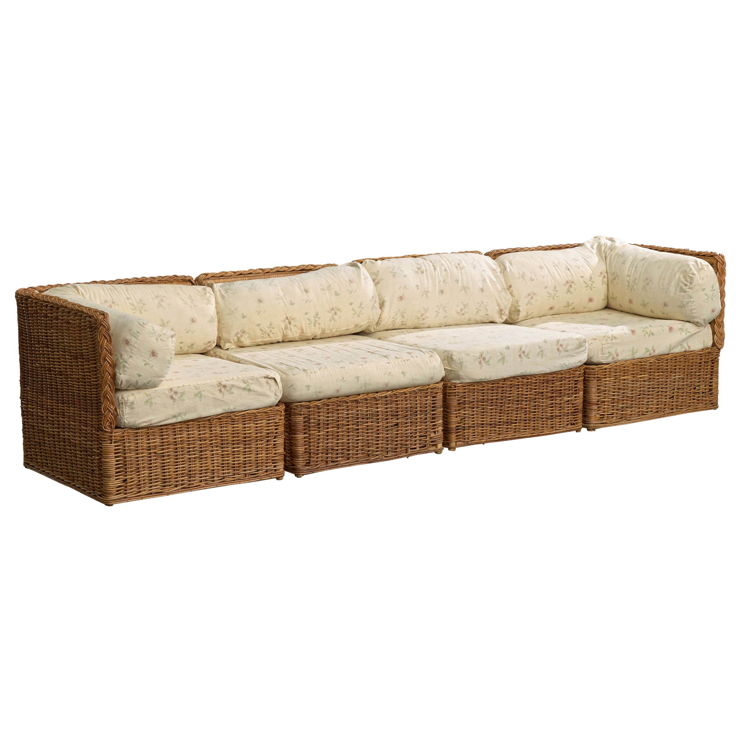 American Designer, Sectional Sofa, Rattan, Fabric, USA, 1970s