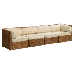 American Designer, Sectional Sofa, Rattan, Fabric, USA, 1970s
