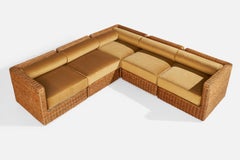 American Designer, Sectional Sofa, Rattan, Velvet, USA, 1970s