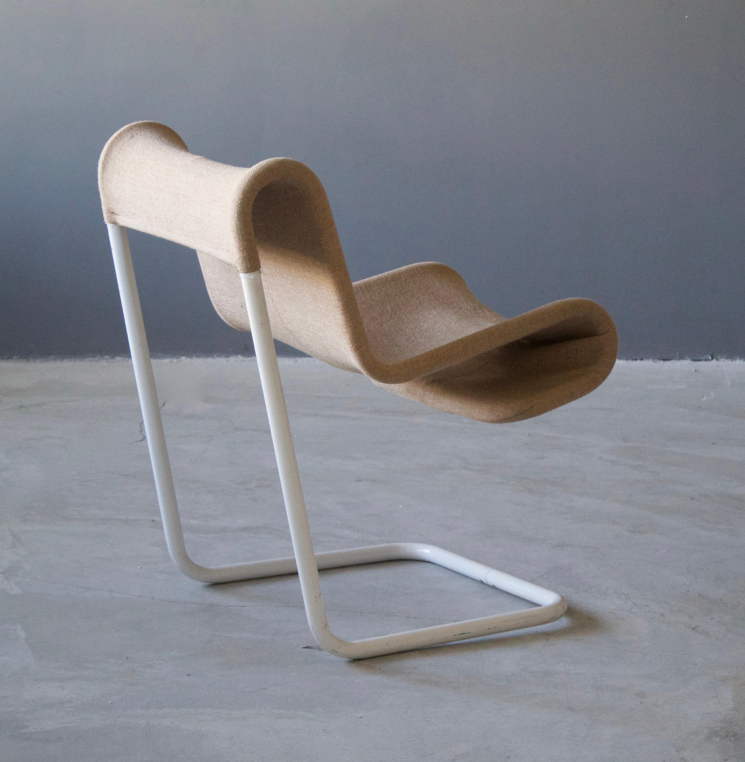 Modern American Designer, Side Chair, White Lacquered Tubular Metal, Fabric, 1970s