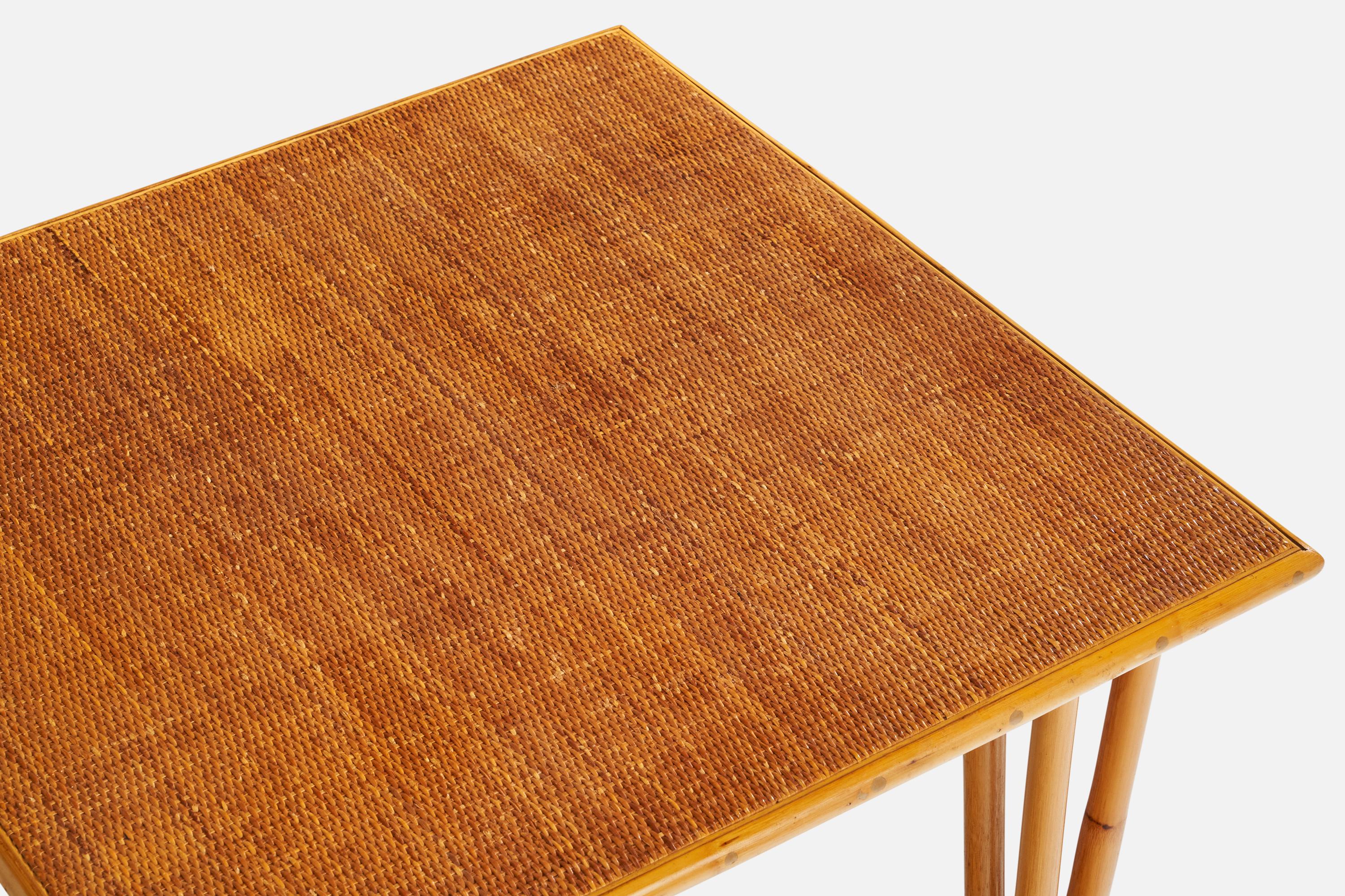 Amerikanischer Designer, Beistelltisch, Bambus, Rattan, Schilfrohr, USA, 1950er Jahre (Mitte des 20. Jahrhunderts)