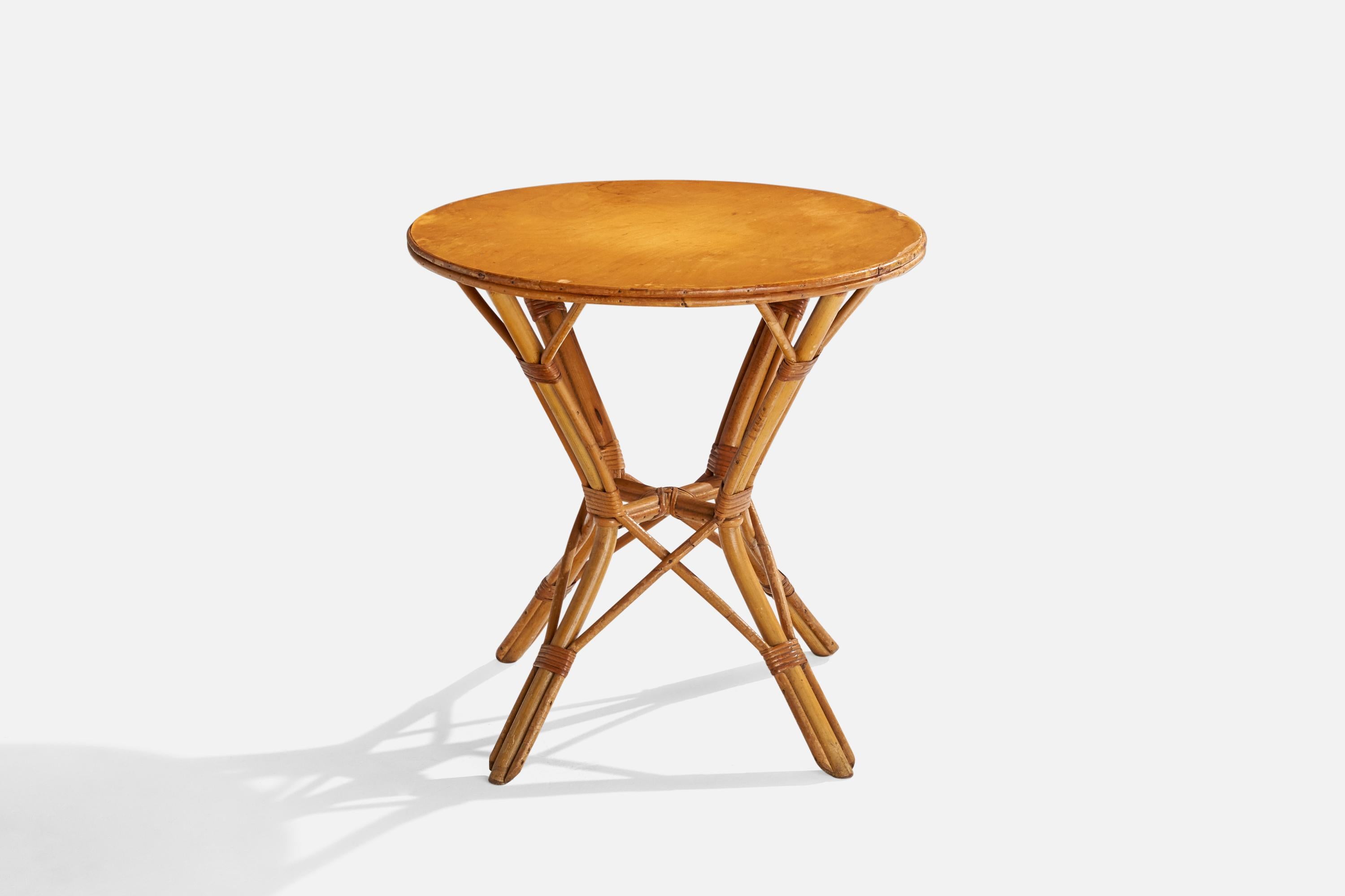 Mid-Century Modern American Designer, Side Table, Bamboo, Rattan, Wood, USA, 1950s For Sale