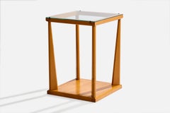 American Designer, Side Table, Mahogany, Glass, Metal, USA, 1950s
