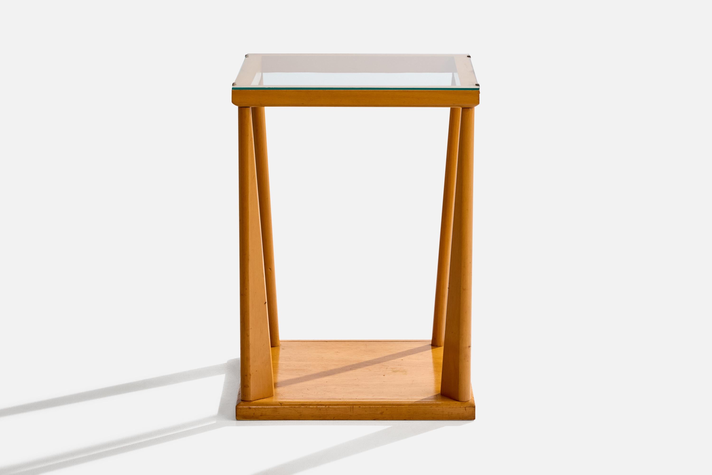 American Designer, Side Table, Mahogany, Glass, Metal, USA, 1950s (Moderne der Mitte des Jahrhunderts) im Angebot