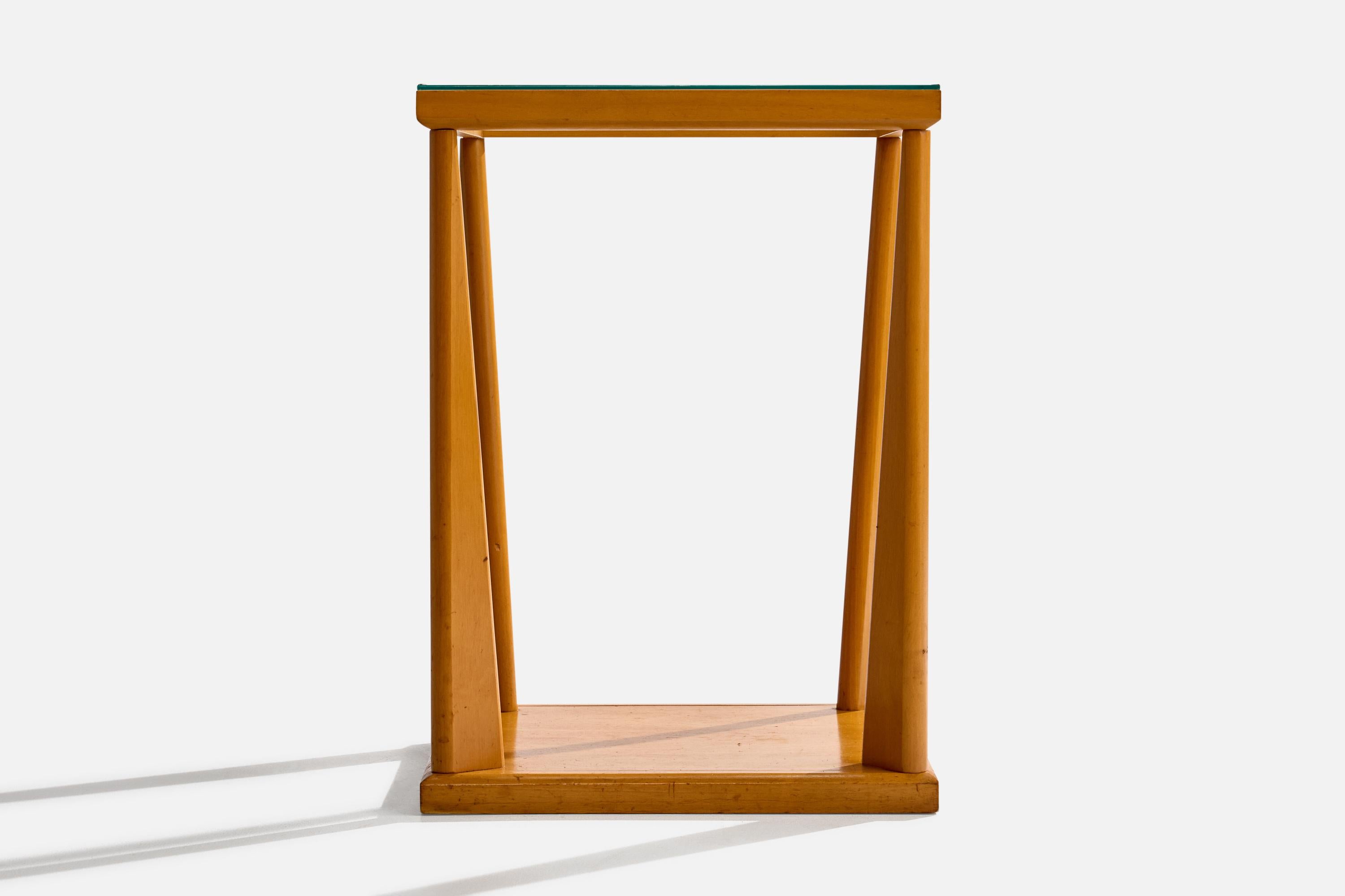 American Designer, Side Table, Mahogany, Glass, Metal, USA, 1950s (amerikanisch) im Angebot