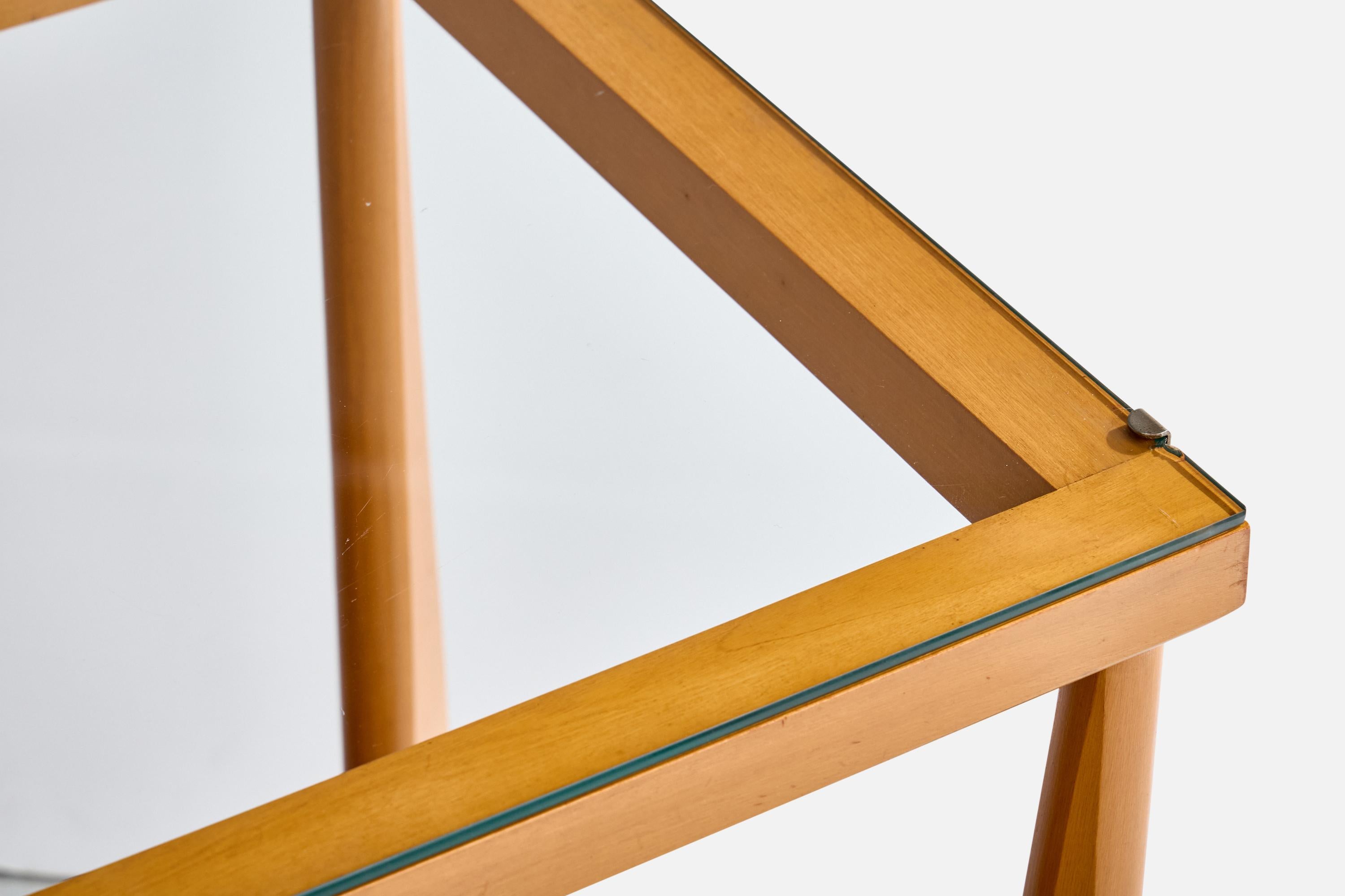 American Designer, Side Table, Mahogany, Glass, Metal, USA, 1950s (Mitte des 20. Jahrhunderts) im Angebot