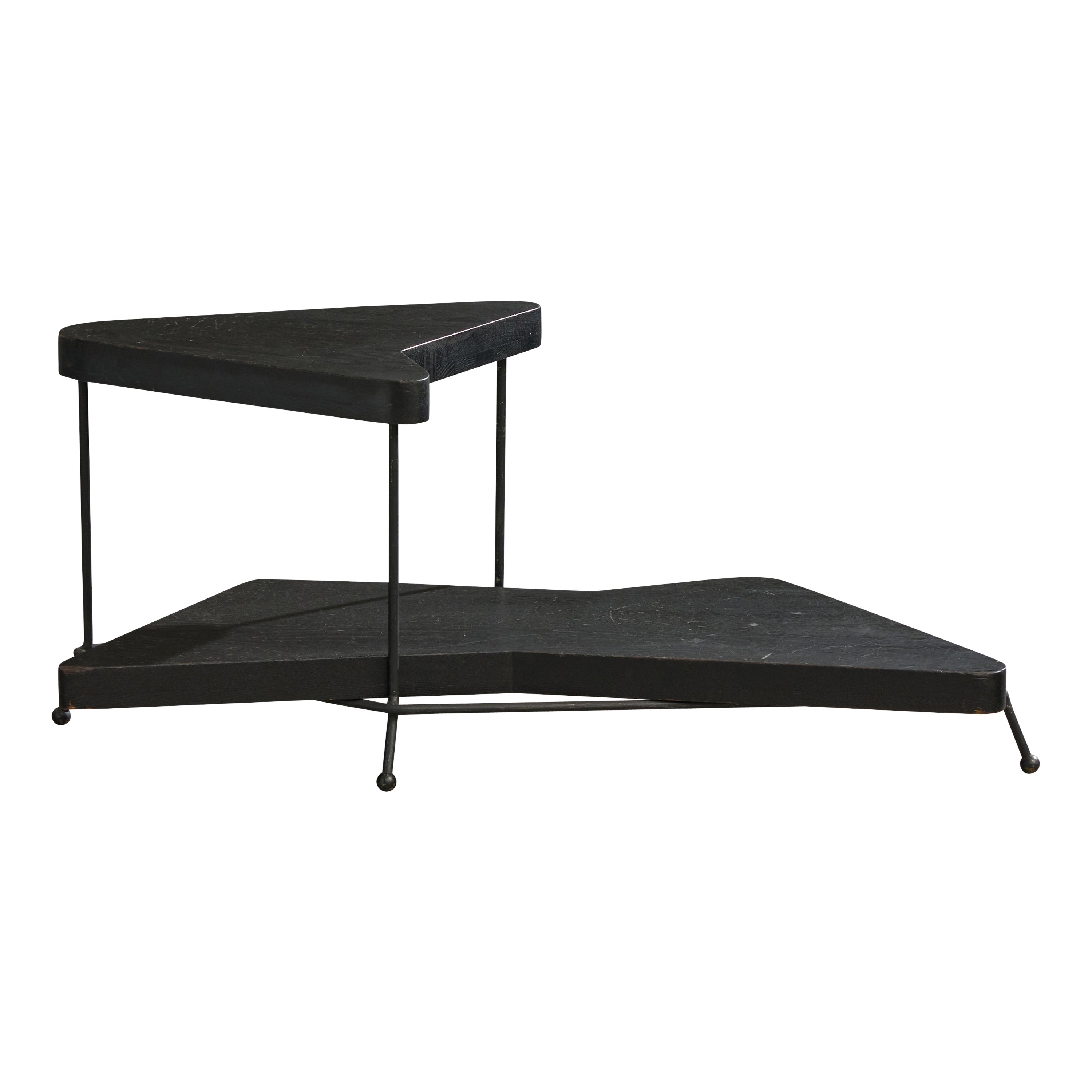 American Designer, Side Table, Oak, Iron, USA, 1950s For Sale