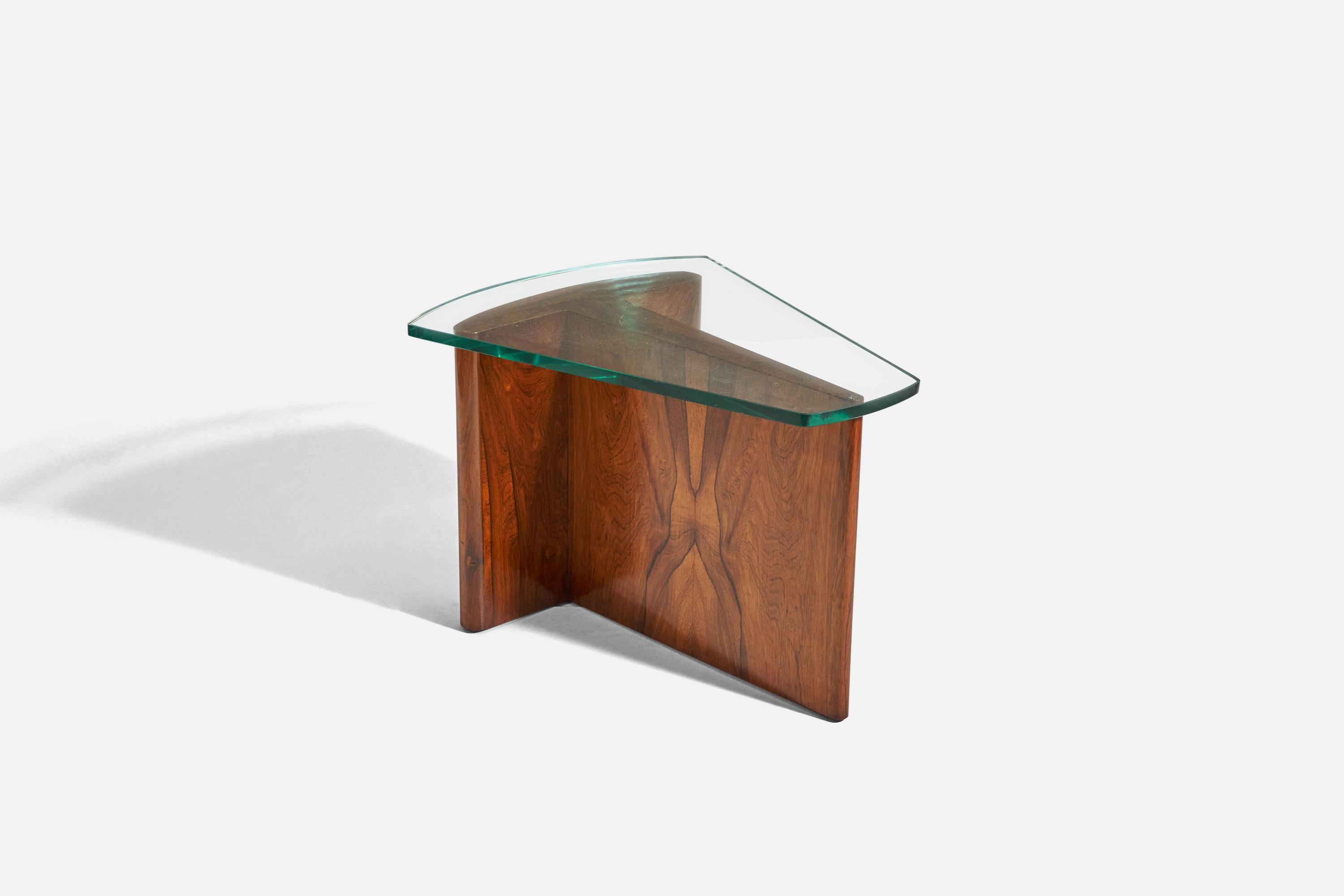 A rosewood and glass side table designed and produced by an American Designer, America, c. 1950s.