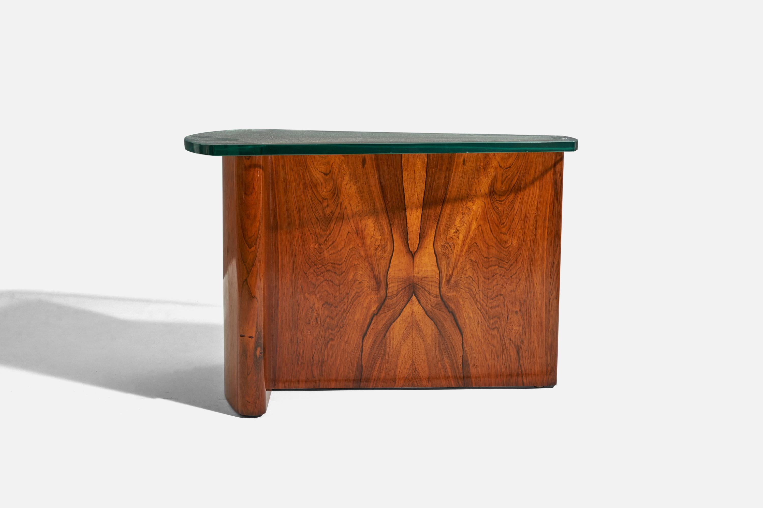 Mid-Century Modern American Designer, Side Table, Rosewood, Glass, America, c. 1950s For Sale