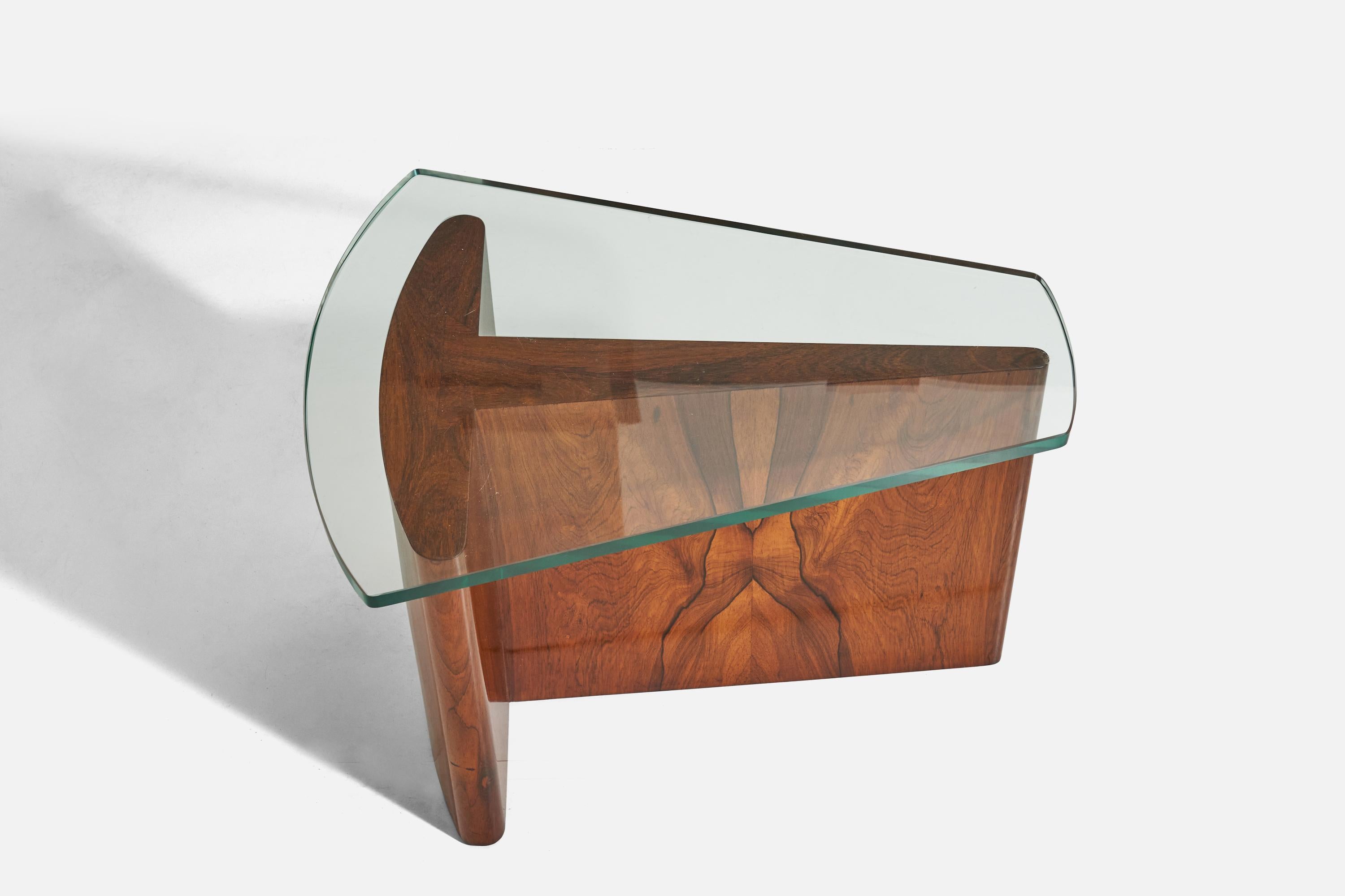 American Designer, Side Table, Rosewood, Glass, America, c. 1950s In Good Condition For Sale In High Point, NC