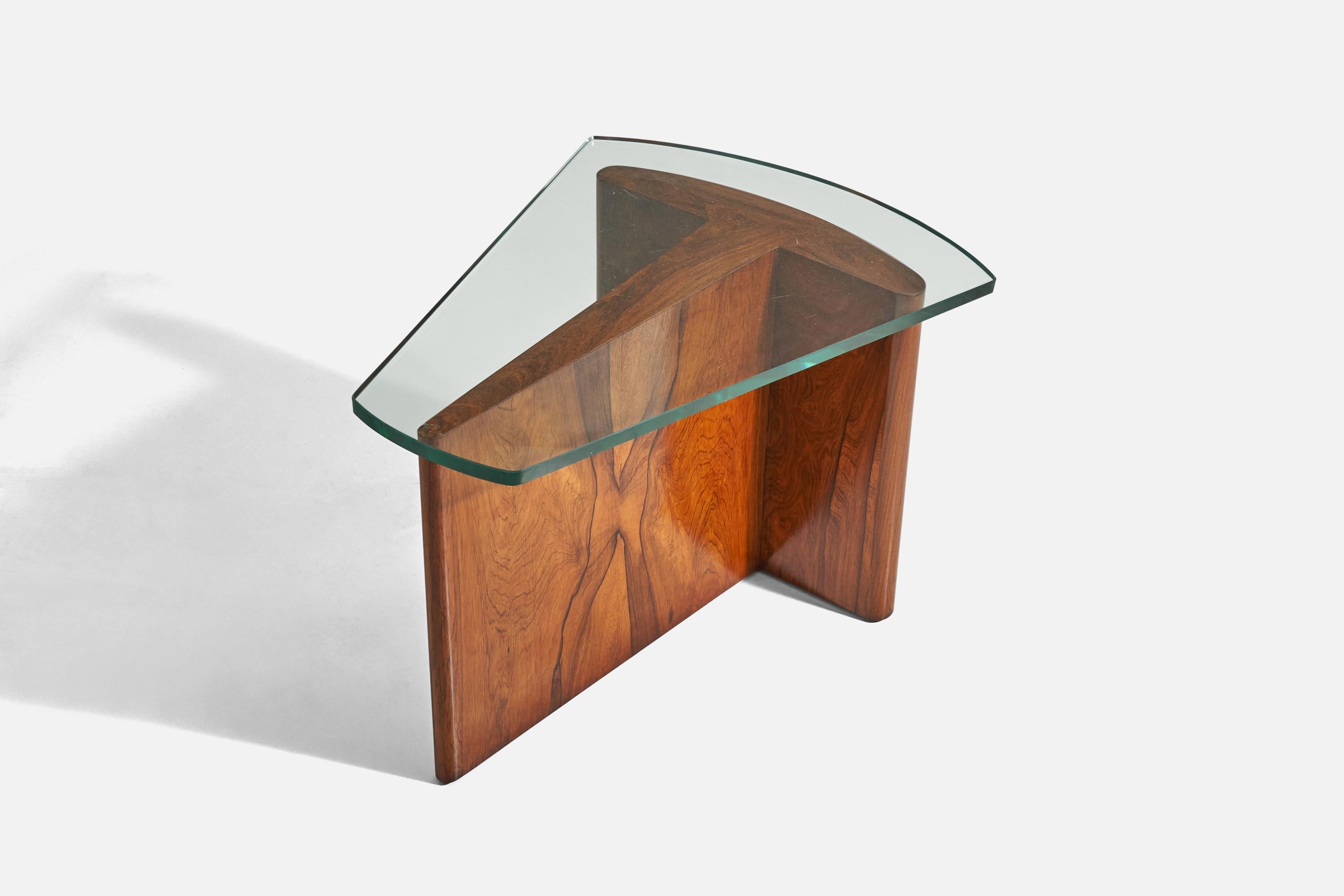 Mid-20th Century American Designer, Side Table, Rosewood, Glass, America, c. 1950s For Sale