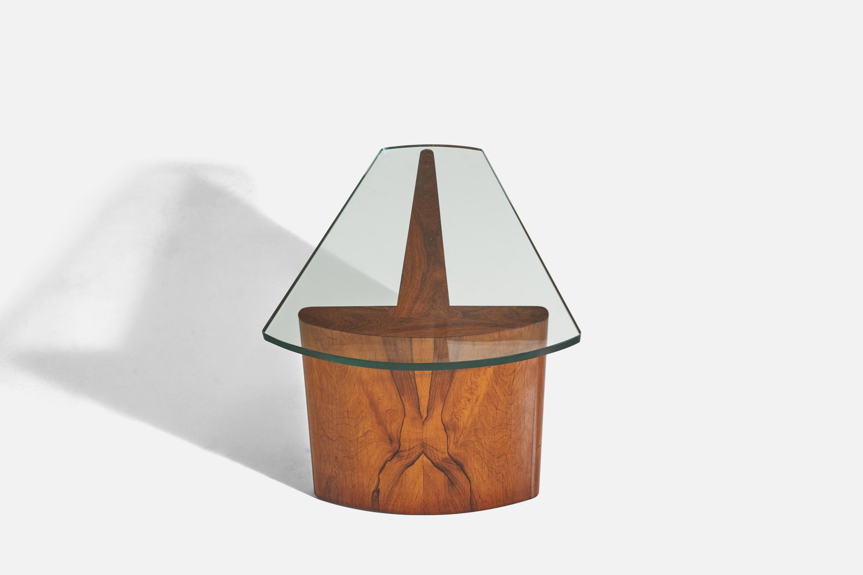 Cut Glass American Designer, Side Table, Rosewood, Glass, America, c. 1950s For Sale