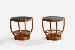 American Designer, Side Tables, Bamboo, Marble, USA, 1950s