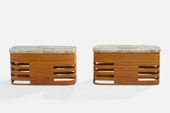 American Designer, Side Tables, Bamboo, Marble, USA, 1950s