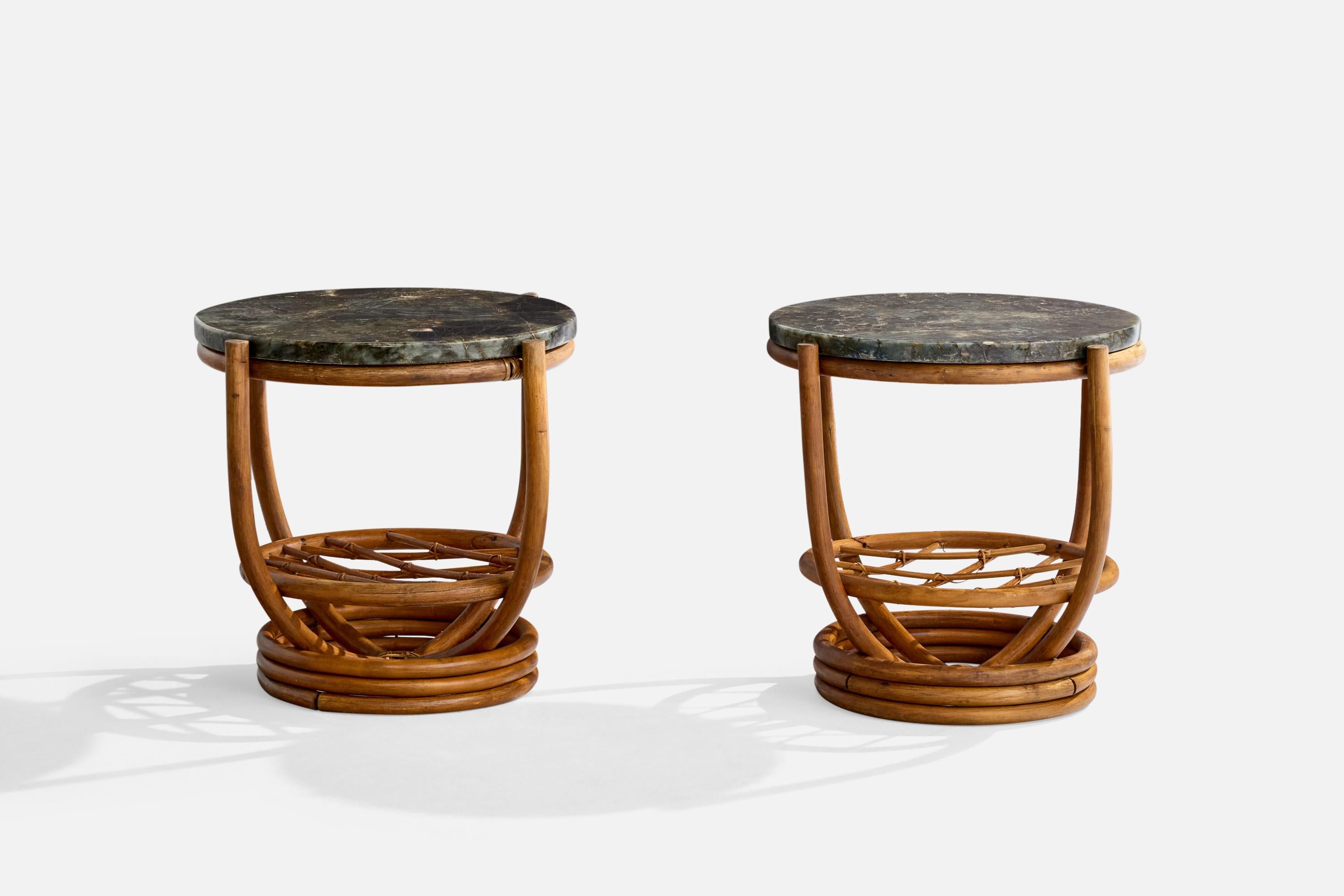 American Designer, Side Tables, Bamboo, Marble, USA, 1950s In Good Condition For Sale In High Point, NC