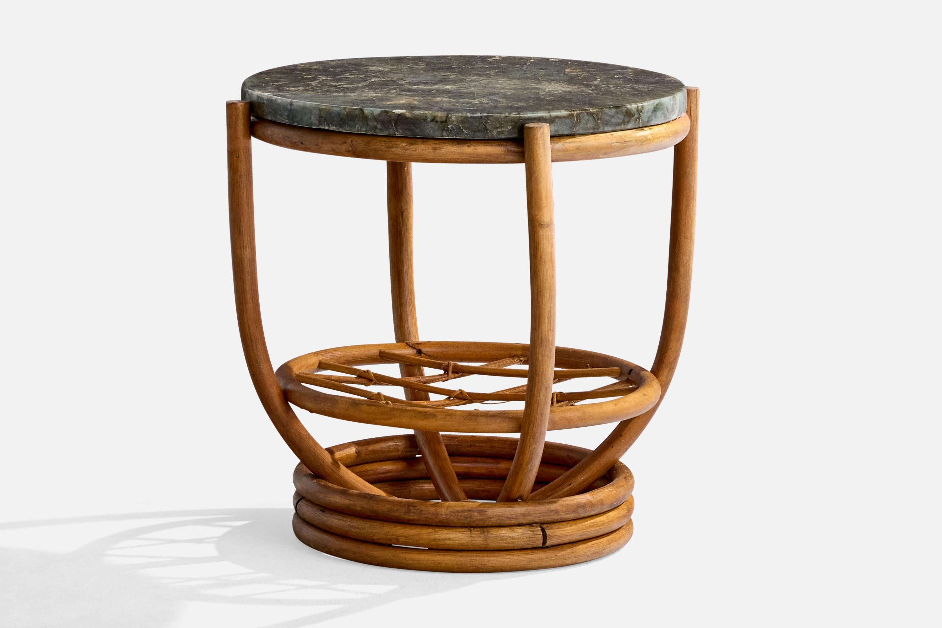 Mid-20th Century American Designer, Side Tables, Bamboo, Marble, USA, 1950s For Sale