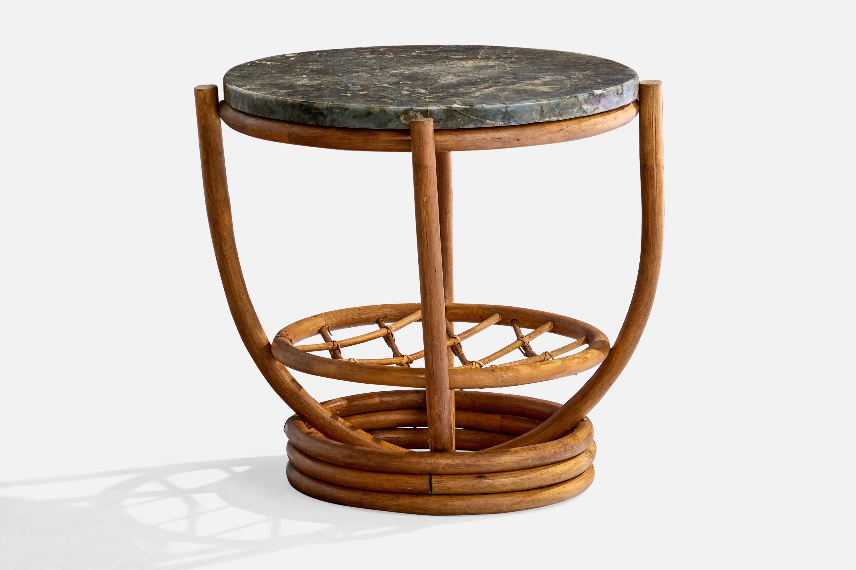 American Designer, Side Tables, Bamboo, Marble, USA, 1950s For Sale 1
