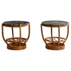 American Designer, Side Tables, Bamboo, Marble, USA, 1950s