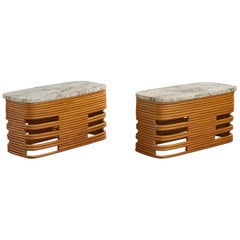 American Designer, Side Tables, Bamboo, Marble, USA, 1950s