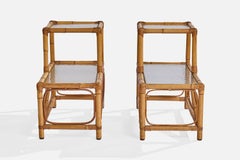 American Designer, Side Tables, Bamboo, Rattan, Glass, USA, 1960s