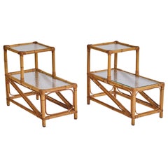 American Designer, Side Tables, Bamboo, Rattan, Glass, USA, 1960s