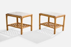 American Designer, Side Tables, Bamboo, Rattan, Marble, USA, 1950s