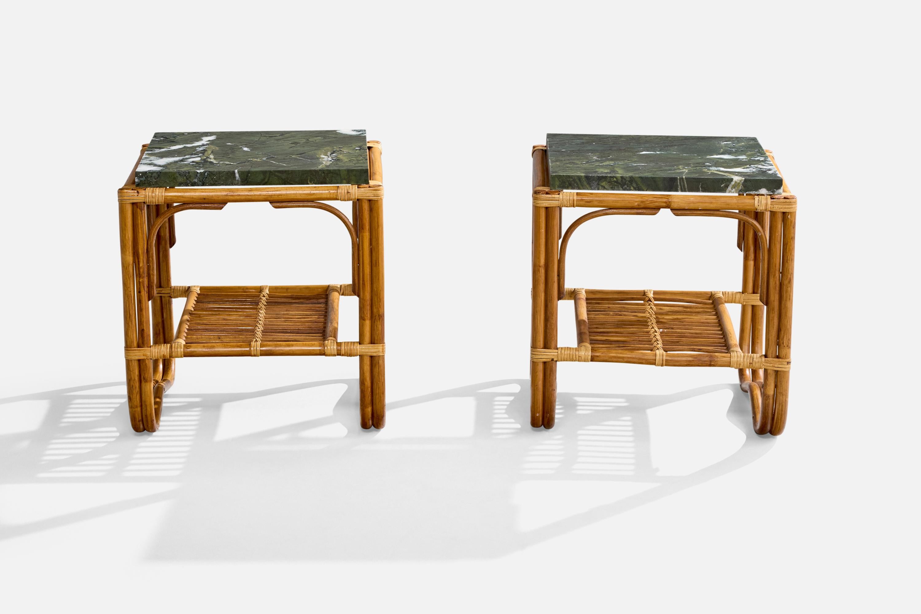 Amerikanische Designerin, Beistelltische, Bambus, Rattan, Marmor, USA, 1950er Jahre (Moderne der Mitte des Jahrhunderts)