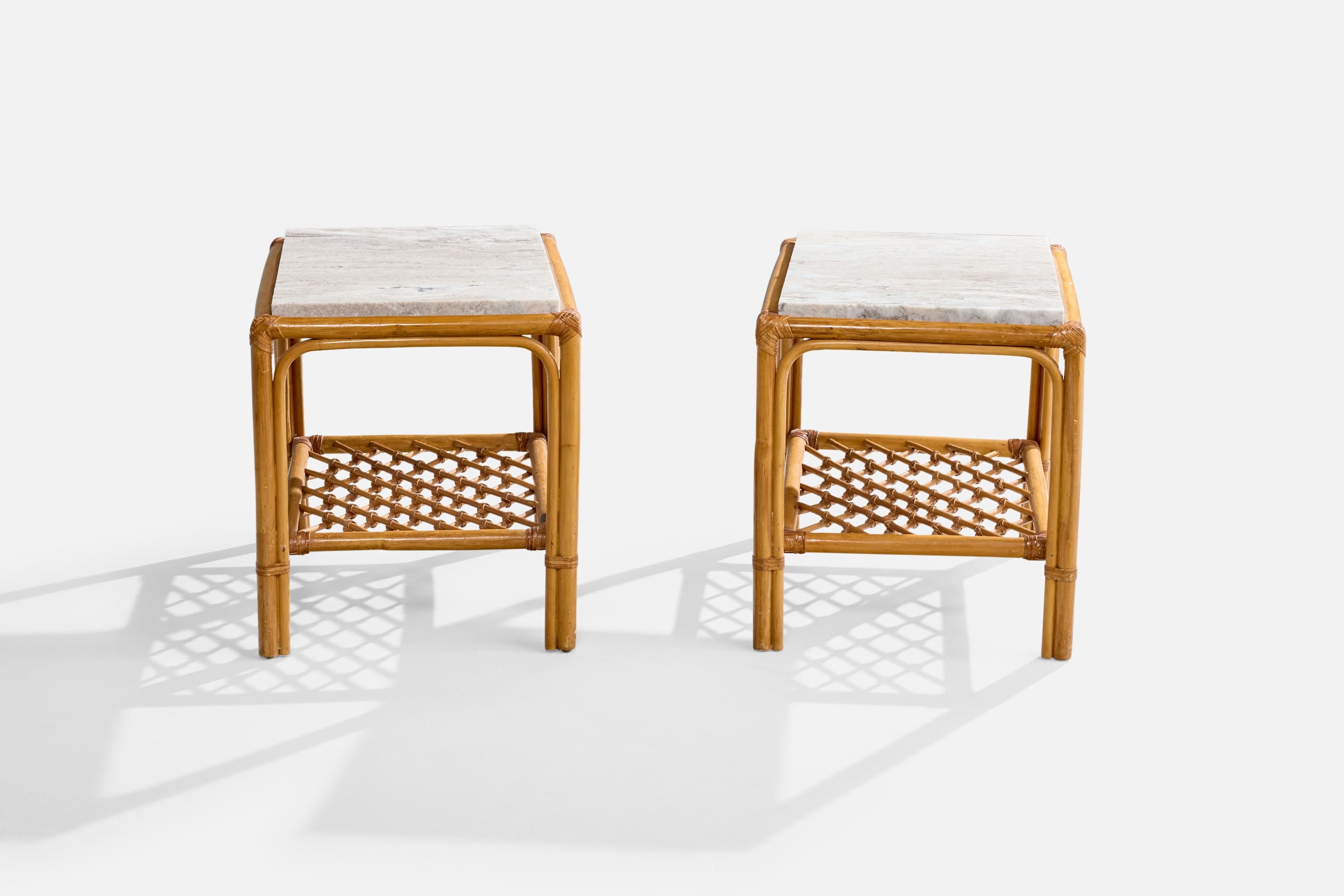 Amerikanische Designerin, Beistelltische, Bambus, Rattan, Marmor, USA, 1950er Jahre (Moderne der Mitte des Jahrhunderts) im Angebot
